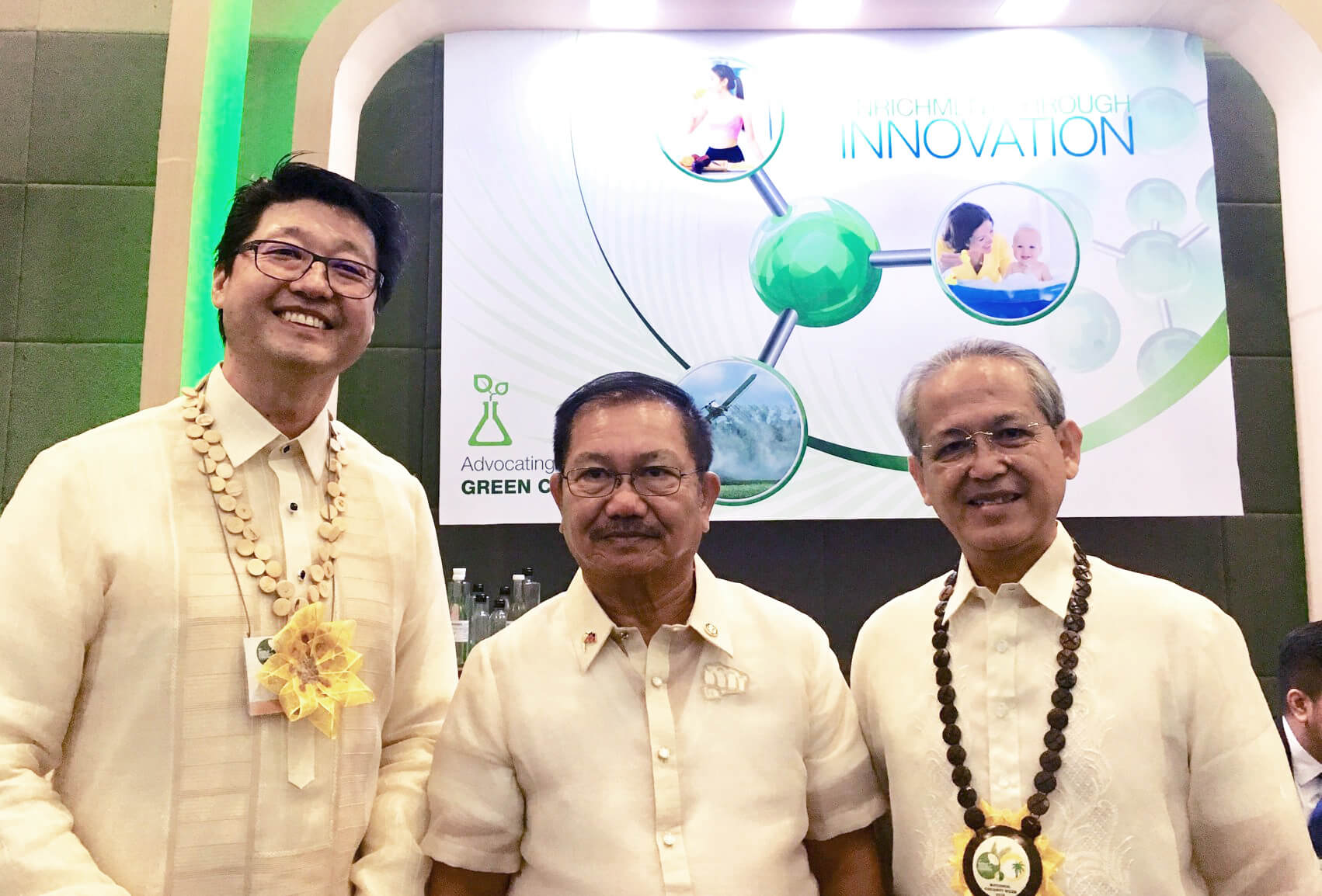 Photo of United Coconut Association of the Philippines Chairman Dean Lao, Jr., Department of Agriculture Secretary Manny Piñol, and Philippine Coconut Authority Administrator Romulo dela Rosa